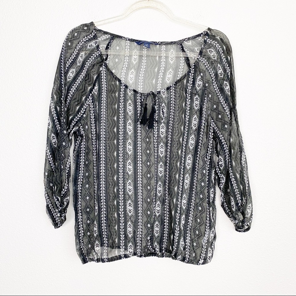 American Eagle Sheer Tribal 3/4 Sleeve Blouse